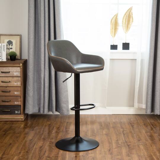 Glitzhome® Mid-Century Leatherette Gaslift Adjustable Swivel Bar Stool Set
